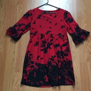 Red and black floral Dress